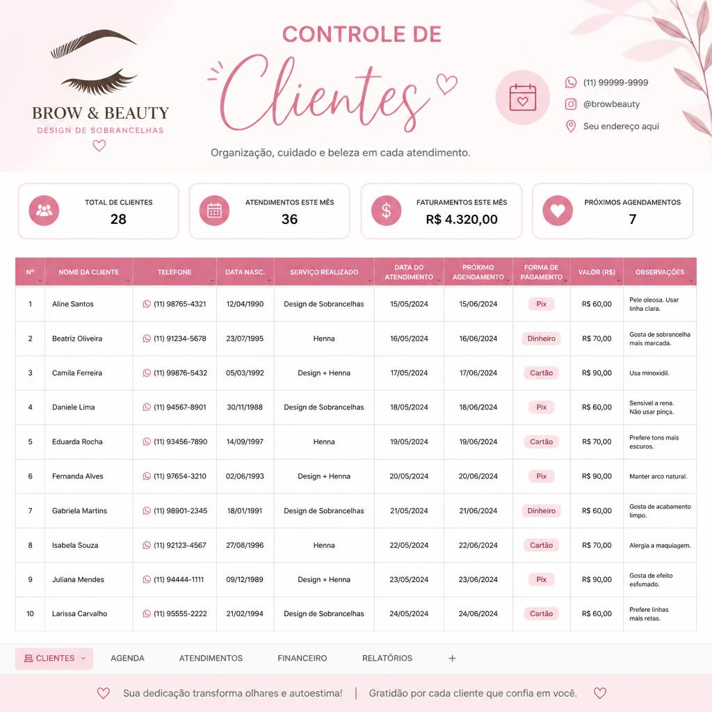Planilha de controle de clientes