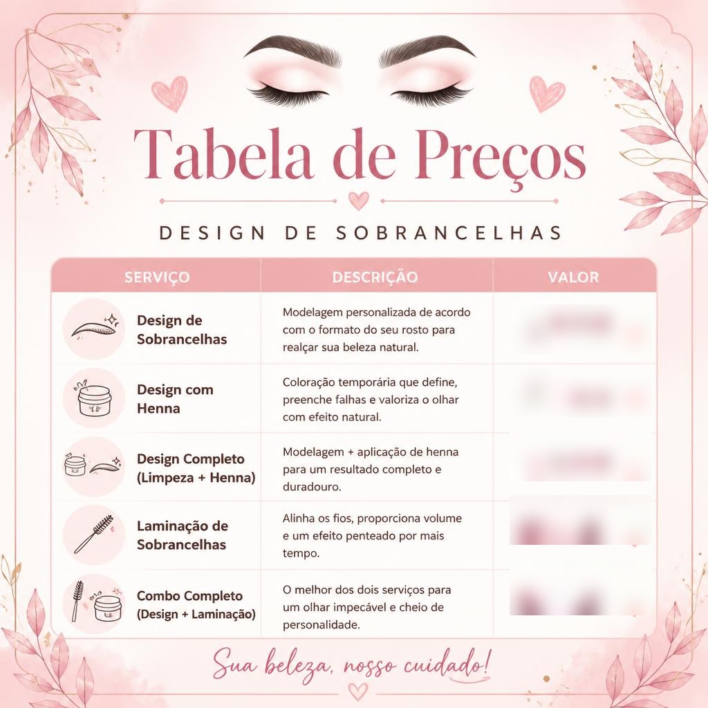 Tabela de preços pronta