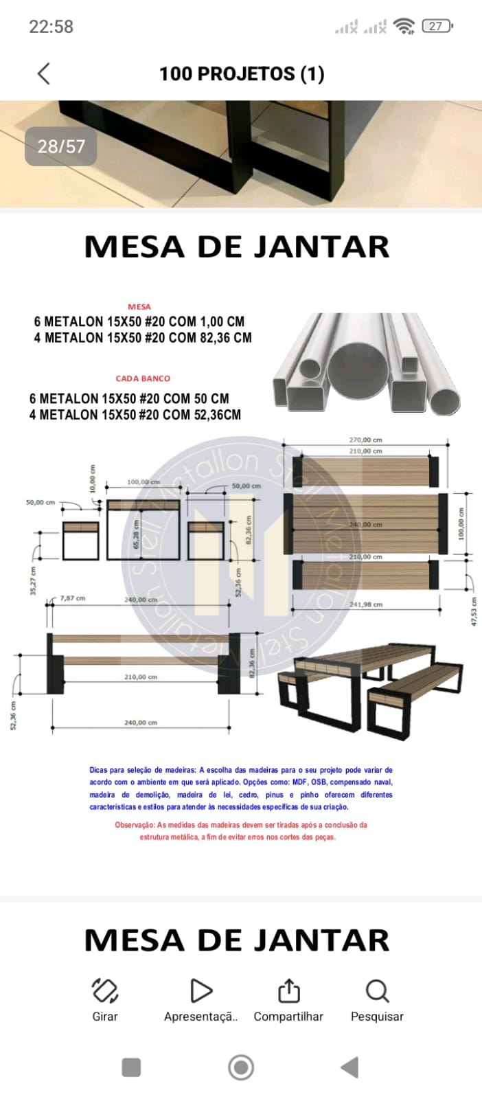 Projeto de Mesa de Jantar